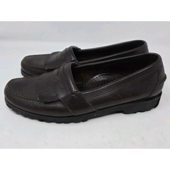 Men’s LL Bean Vintage Lug Kiltie Penny Loafers Vibram Brown Leather Shoes 10.5 D - Picture 2 of 9